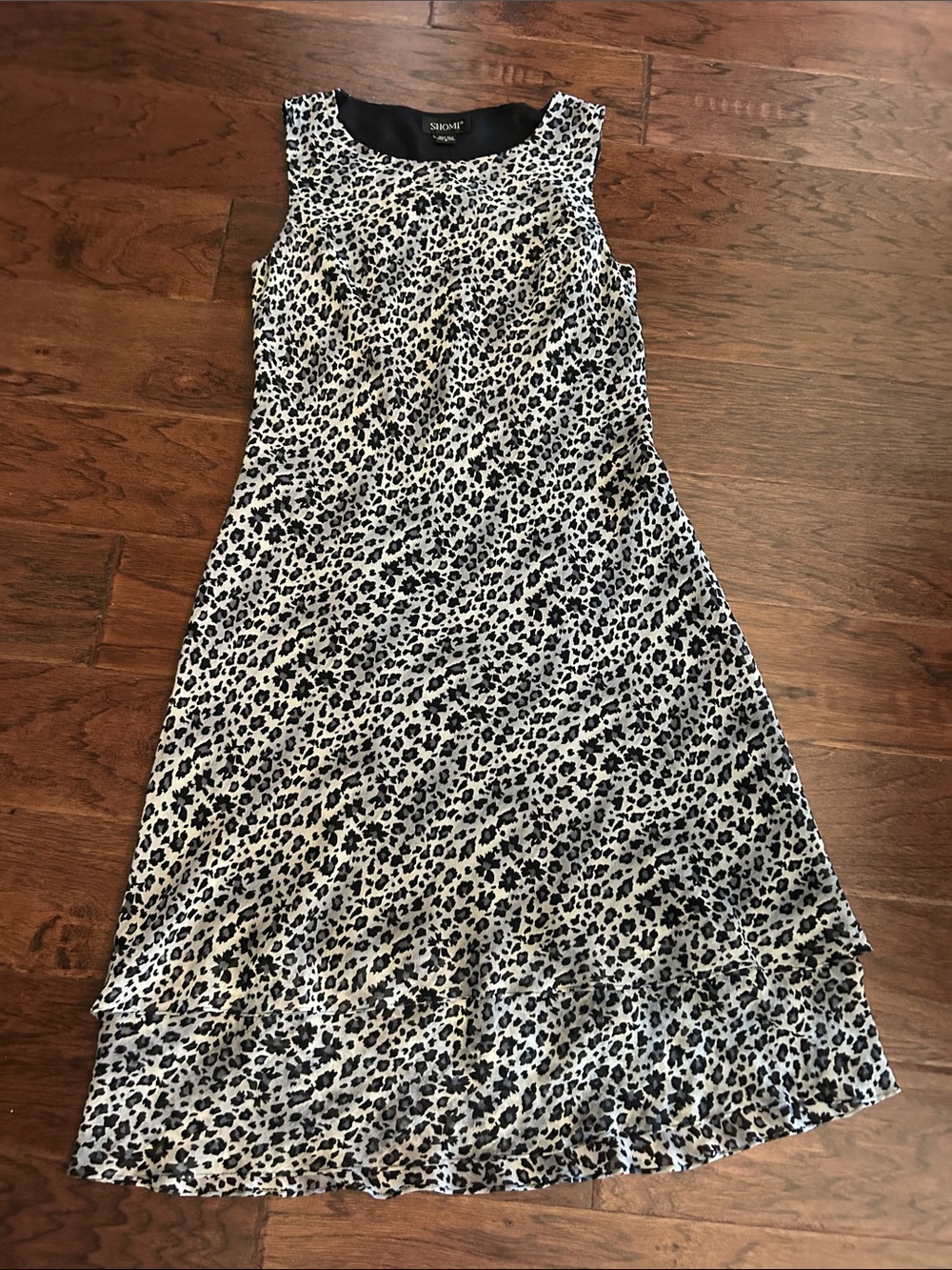 Shomi Silk Black & White Leopard-Print Sleeveless Midi Dress